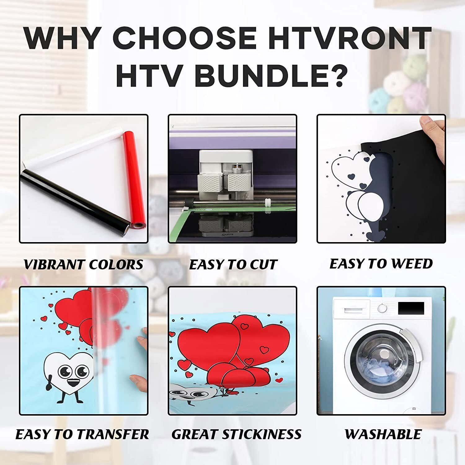 HTV Vinyl Rolls Black White and Red Heat Transfer Vinyl 12"x 8FT Iron on Vinyl