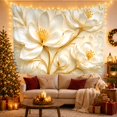 thumbnail image 3 of White Floral Blossoms with Golden Stems in Soft Beige Background, Calming Boho Wall Art for Flower Lovers, Botanical Floral Decor, Spring Gift Tapestry Wall Hanging for Living Room and Bedroom, 3 of 7