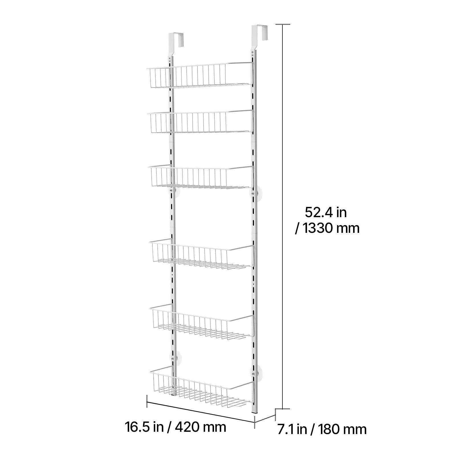 KFFKFF Door-Mounted Pantry Organizer, 6-Level Storage Solution, Robust Steel Constructed Spice Holder, Wall-Mounted Adjustable Seasoning Racks, Suitable for Kitchen, Laundry Room, Bathroom, White