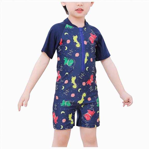 Ymyiu Bathing Suit Toddler Boy One Piece Swimsuit for Boys Swimwear Short Sleeve Zipper Bathing Suit Size 7-8 Years (Dark Blue,7-8 Years)