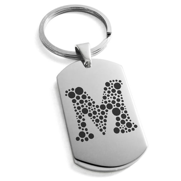 Tioneer Stainless Steel Letter M Initial Dotted Monogram Engraved Engraved Dog Tag Keychain Keyring