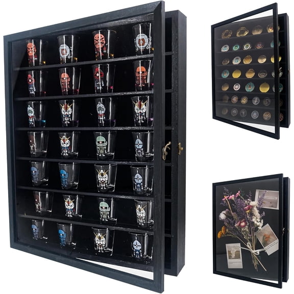 Shadow Box Frame 16x20 with Removable Shelves, Deep Memory Box Display Case for Collector, Keepsake Coins Military Medals Pins Wedding Flowers Black