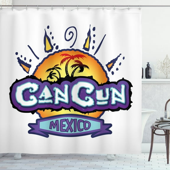 Ambesonne Cancun Shower Curtain, Mexico Calligraphic Design, 69"Wx70"L, Multicolor