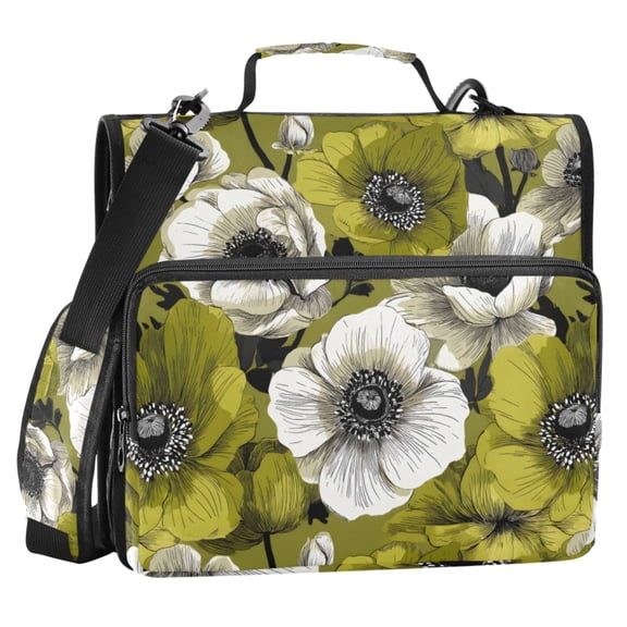 ALAZA Zipper Binder Flowers Green 2 in 3 Ring Trapper Keeper 500 Sheet Capacity File Folder Organizer Bag