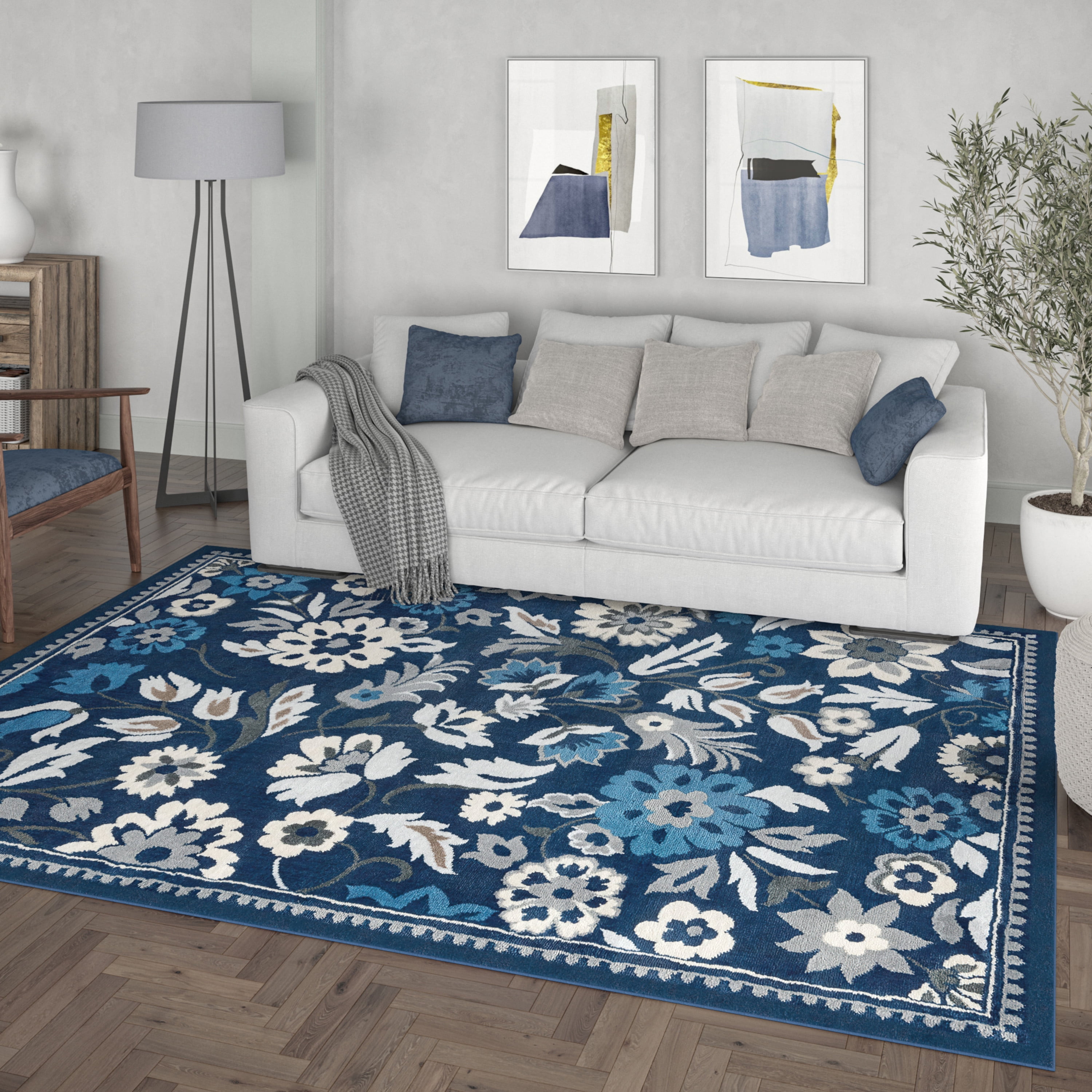 Madison Traditional 4' x 5' Dark Blue Polypropylene Indoor Area Rug