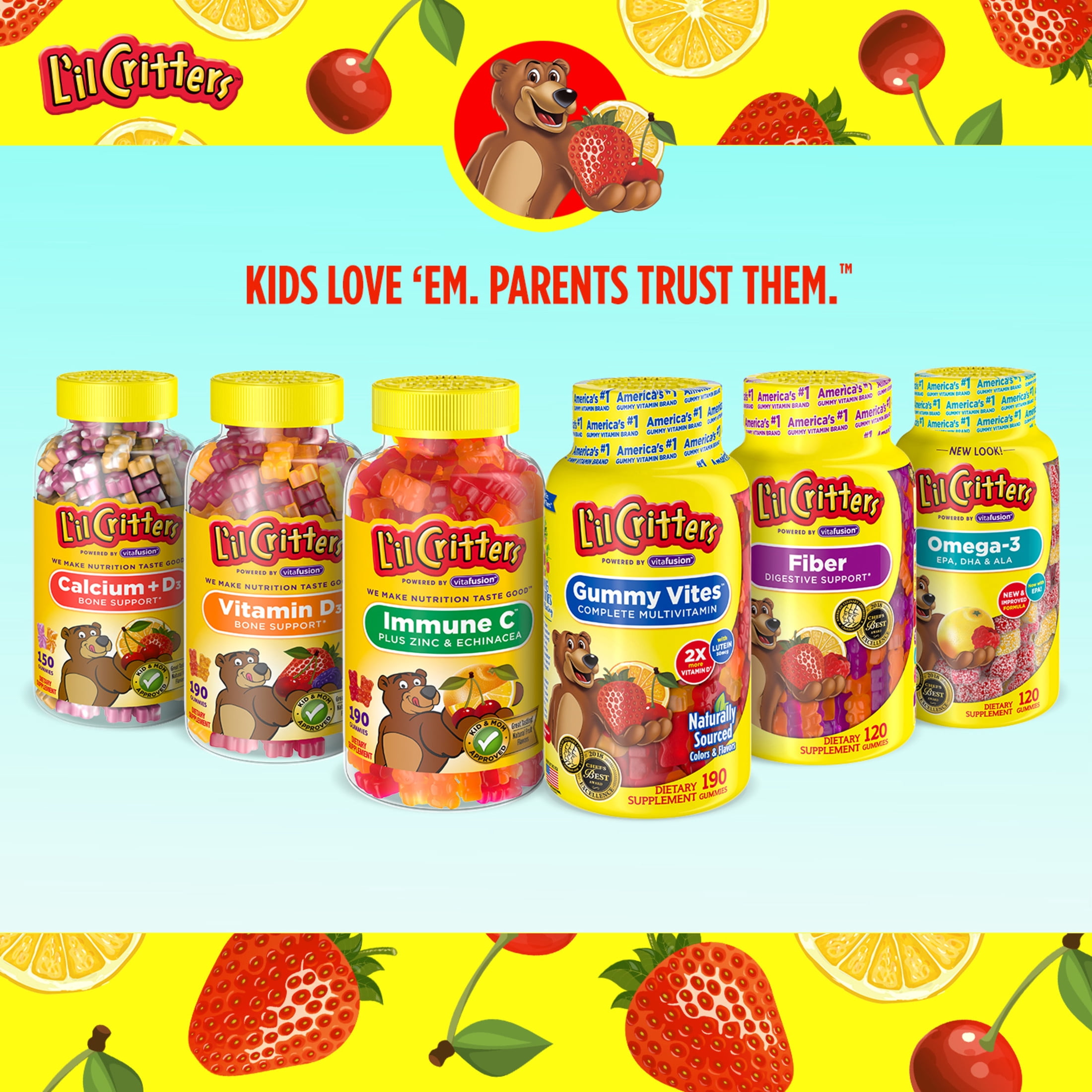 L'il Critters Kids Omega-3 Gummy, 3 fatty acids, DHA, EPA and ALA. 60 ct (30-60 day supply), Delicious Citrus Flavors (No Fishy Taste) from America's Number One Kids Gummy Vitamin Brand