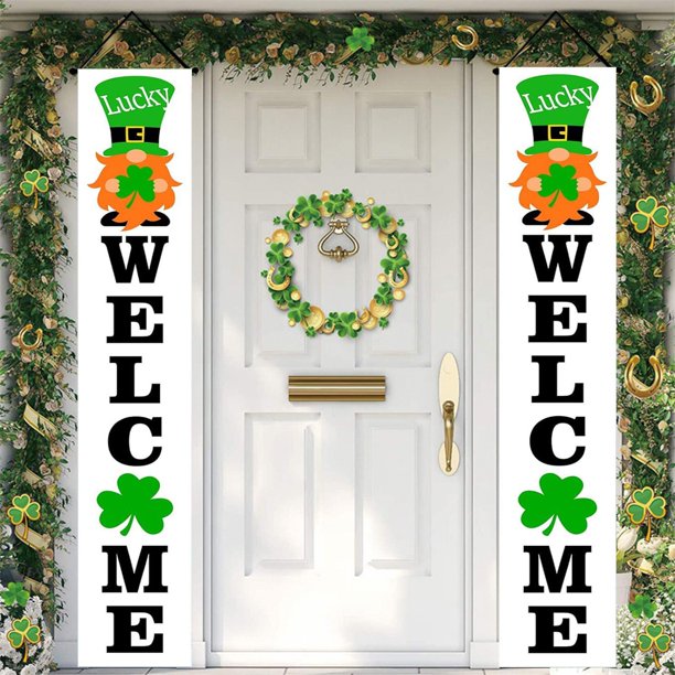 Decoraciones para el Día de San Patricio, pareados del Día de San Patricio, decoraciones para puertas, fiestas navideñas, cortinas para puertas de interior y exterior, banderas de tela colgantes, panc