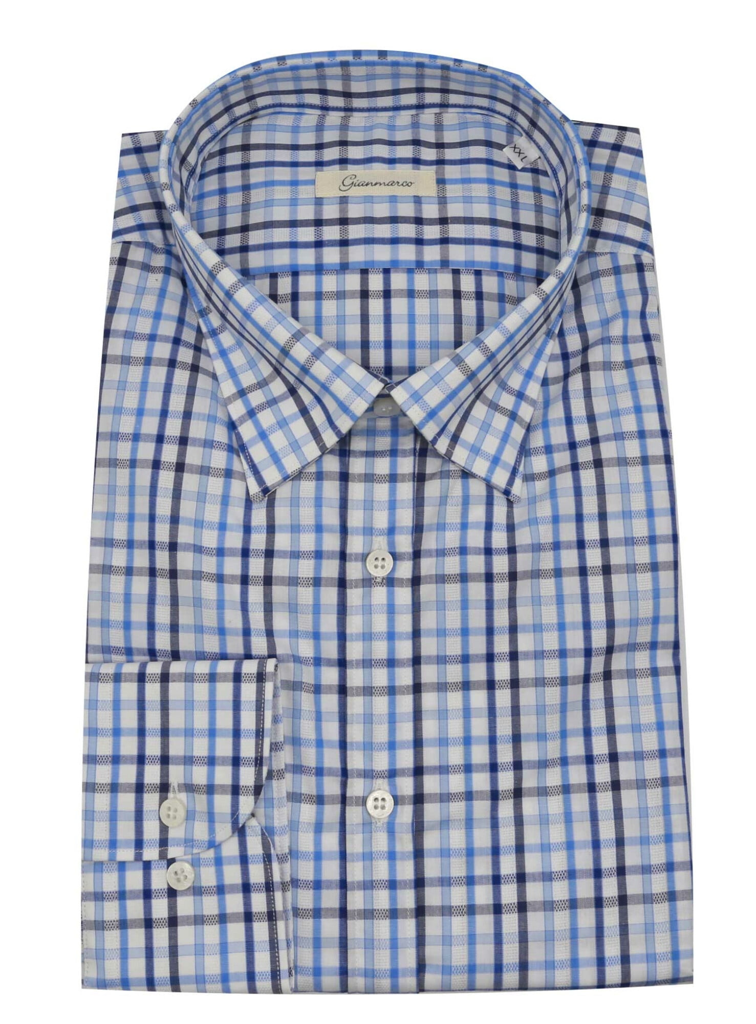 blue and white checkered men's dress shirt