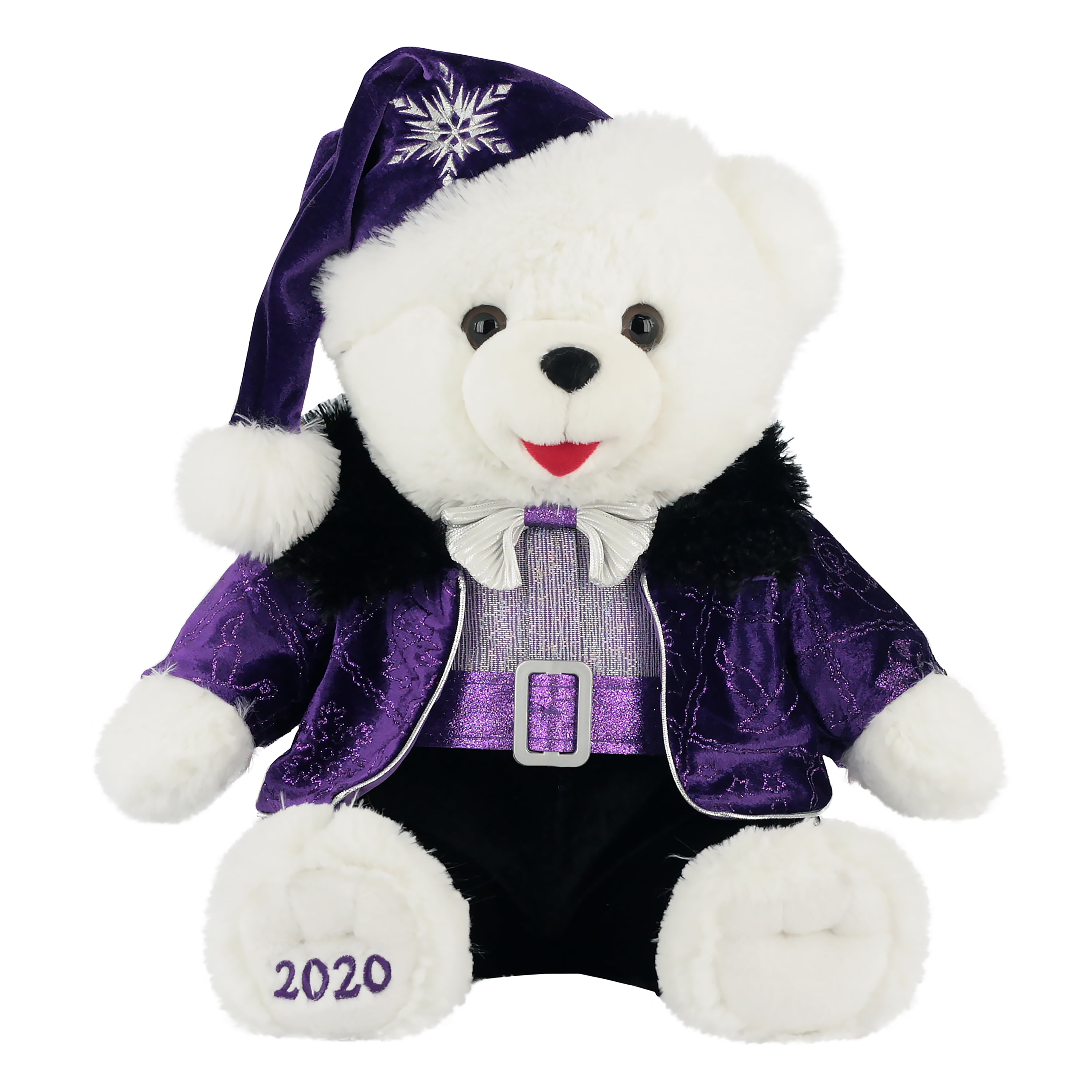 2020 Christmas White with Purple Girl Plush Stuffed Teddy Bear by Holiday Time 