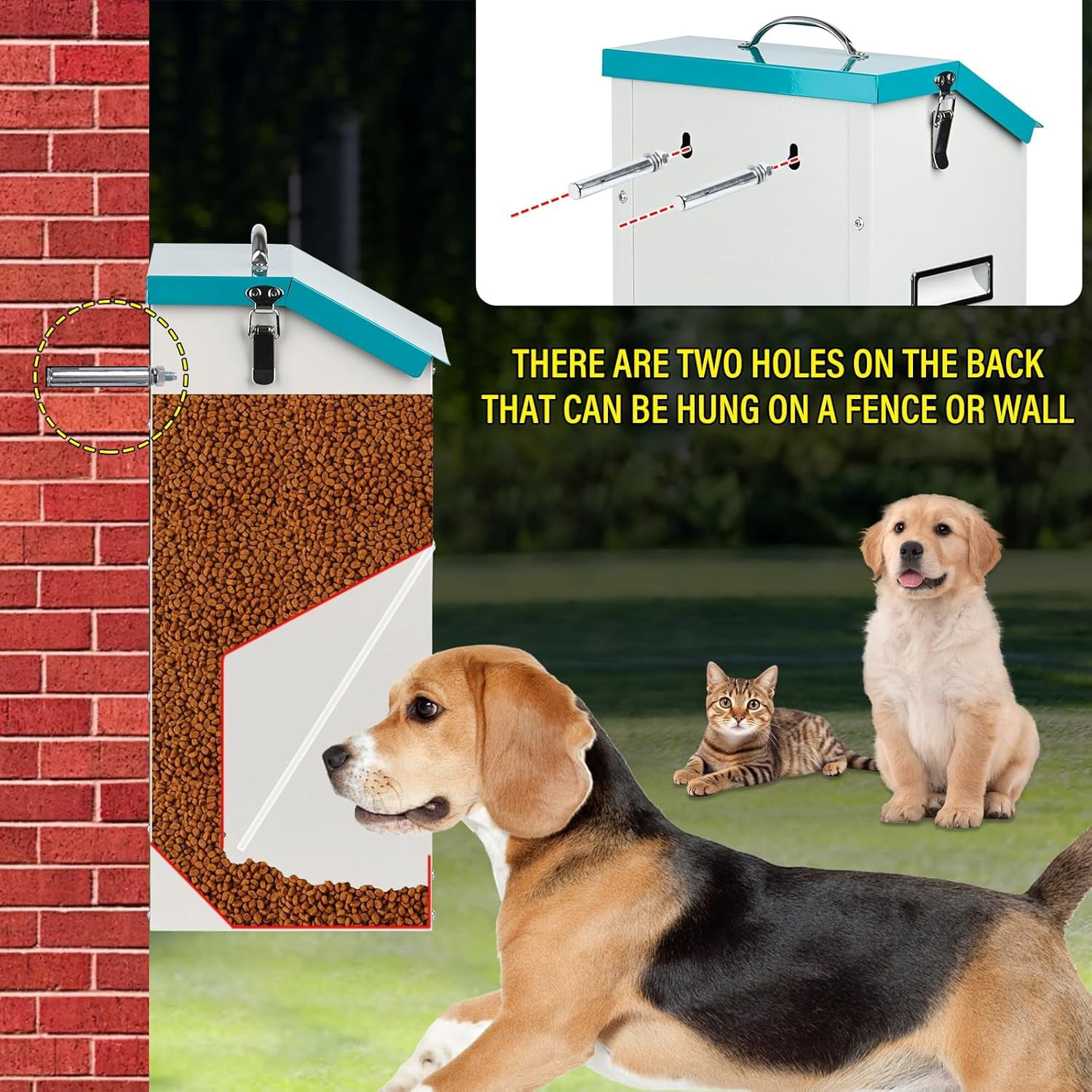 Automatic Dog Feeder Outdoor Galvanized Dog Food Dispenser 15lbs Pet Cat Feeding Station Metal Gravity Feeder for Puppy, Dog, Cat
