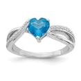 thumbnail image 3 of Auriga Fine Jewelry 925 Sterling Silver Heart Shaped Blue Topaz and Diamond Ring Size 7 for Women, 3 of 6