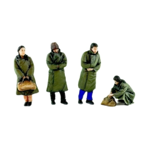 4x 1/64 figura modelo de resina con abrigo verde Diorama figuritas de acción modelo trenes figuras de personas modelo de personas pequeñas para