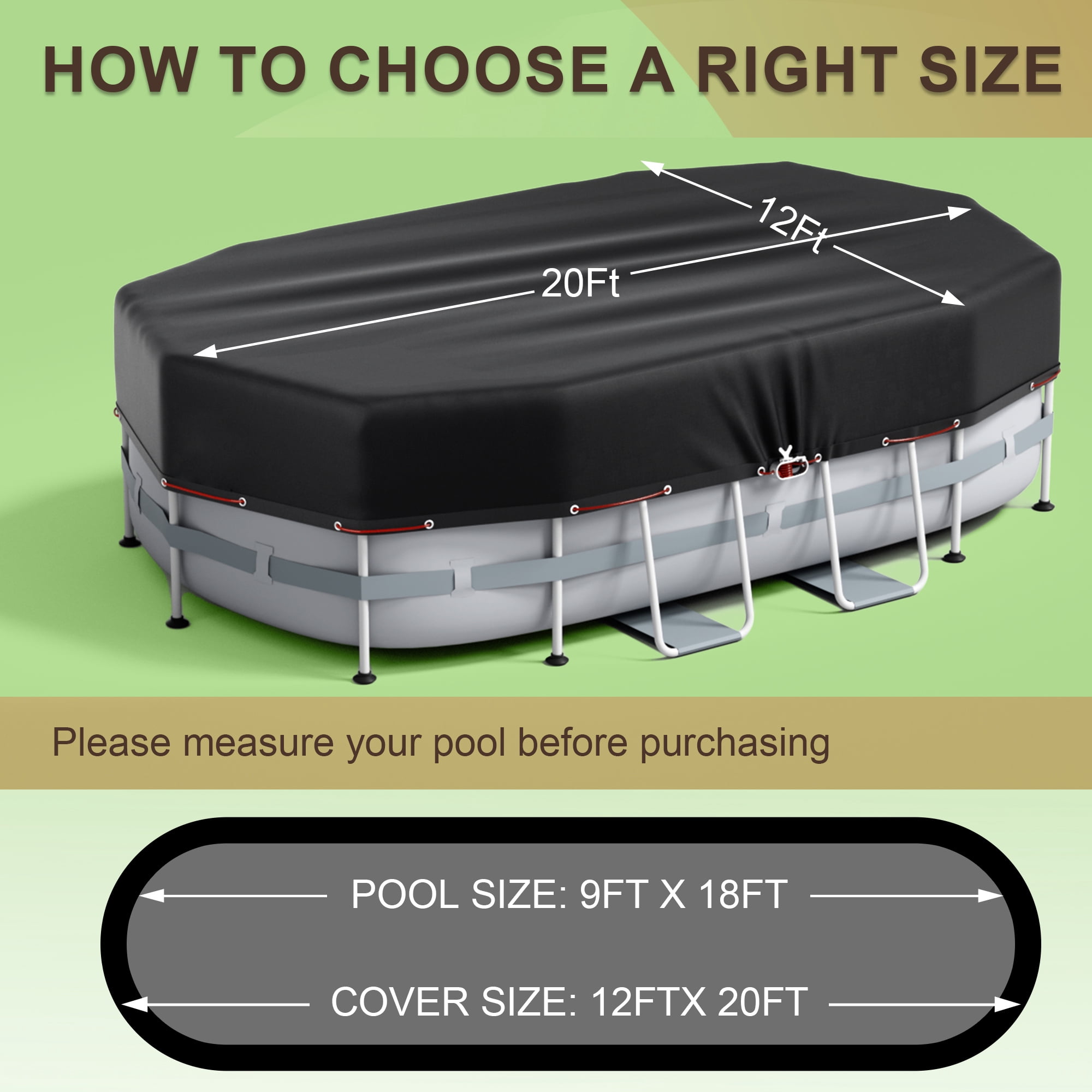COSYUMI Oval Pool Cover 12 x 24FT, Heavy Duty Oxford Solar Pool Covers for Above Ground Pool with Winch and Cable, All Season Inflatable Pool Cover for UV Resistant, Waterproof, Snowproof Windproof