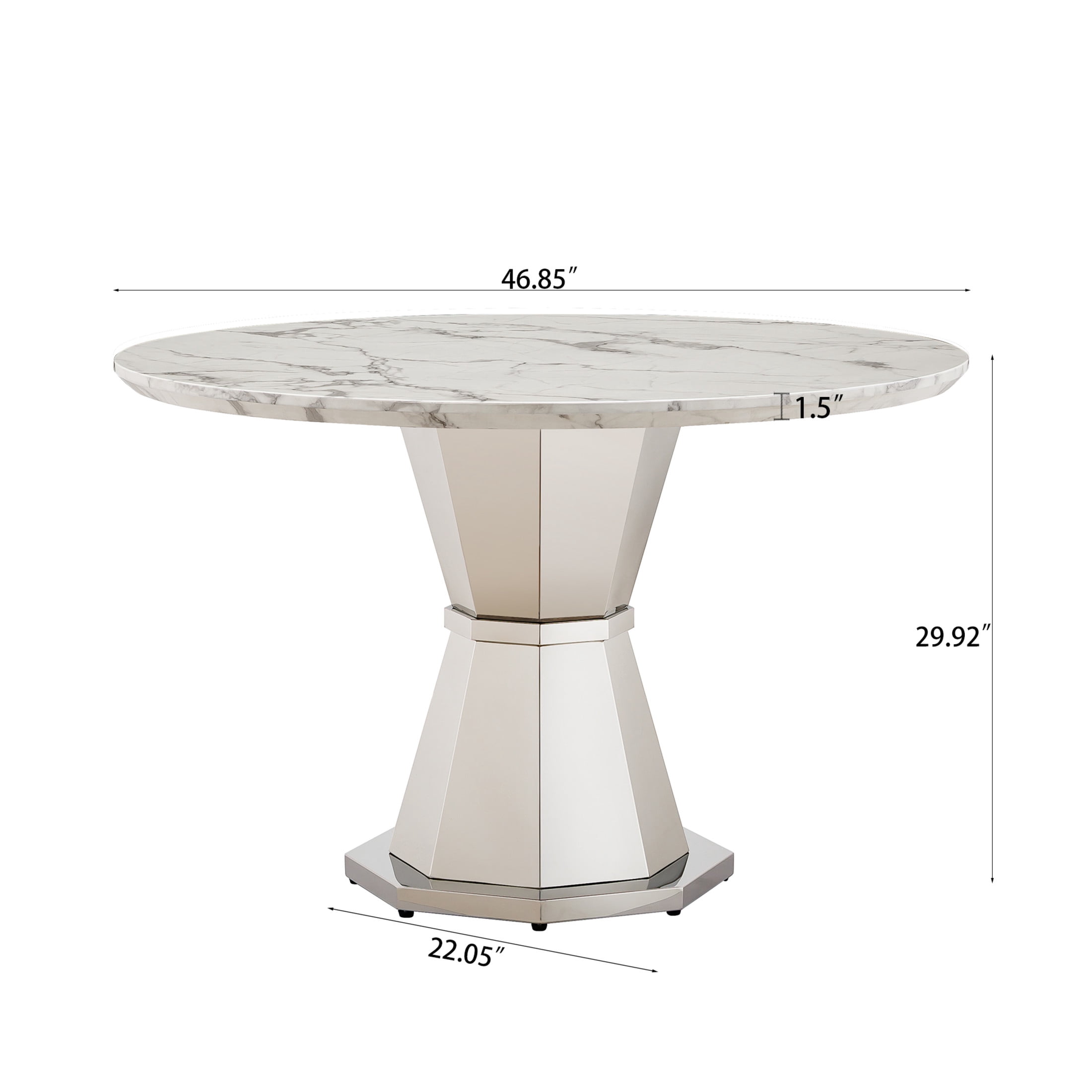 Noble House Modern 47" Round Faux Marble Dining Table with Stainless Steel Base, for Kitchen, Gloss White & Gold