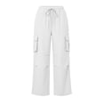 thumbnail image 5 of Livrdious Wide Leg Linen Cargo Pants for Women Drawstring High Waisted Baggy Palazzo Summer Beach Lounge Trousers with Pockets, 29'' Inseam, 5 of 6