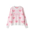 thumbnail image 1 of hirigin Women Sweater, Long Sleeve Round Neck Heart Knitting Loose Casual Party Street Pullover Tops, Pink, 1 of 9