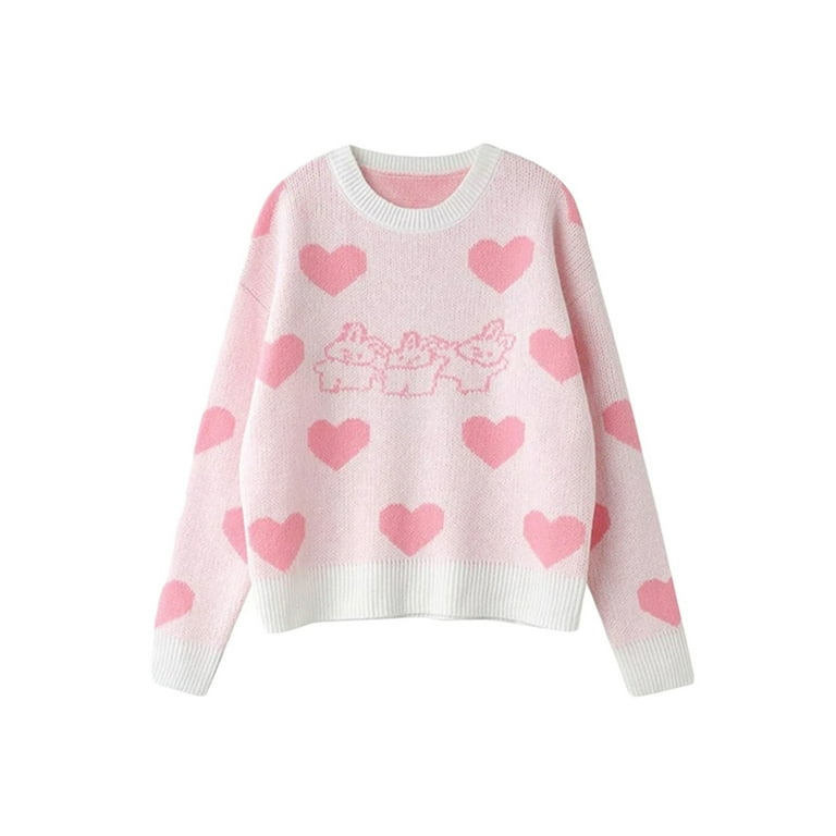 Round Neck Heart Loose Long Sleeve Knitting Sweaters Round Neck Heart Loose Long Sleeve Knitting Sweaters