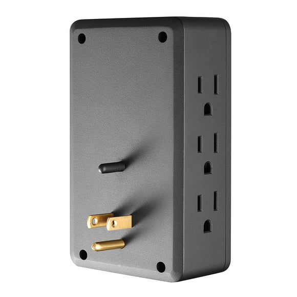 Globe Electric 6-Outlet Black High Surge Grounded Wall Tap with USB-A and USB-C Charging Ports