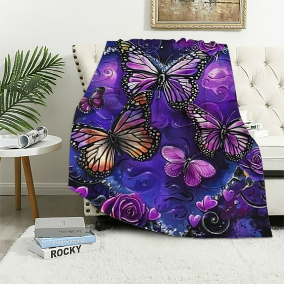 BCIIG Butterfly Blanket Purple and Blue Butterfly Rose Throw Blanket Butterfly Gifts for Women Girls Super Soft Cozy Fleece Butterflies Plush Bedding Blanket for Kids Adults Bed 40x50in