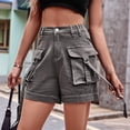 thumbnail image 5 of Women Cargo Denim Shorts - Summer Casual Vintage Loose Button Zipper Shorts Added Grey S, 5 of 10