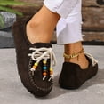 thumbnail image 2 of Suede Moc Toe Loafers for Women Beaded Lace Up Casual Shoes Comfortable Wide Toe Box Slip On Flats Daily Work Walking Shoes Brown Size 8.5, 2 of 7