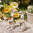 thumbnail image 4 of Easter-Decorations Bunny-Decor Spring-Figurines Table-Centerpiece - 2PC Spring Decorations Resin Rabbits with Carrot and Flower Tabletop Ornaments for Home Farmhouse 4.5H inch, 4 of 8