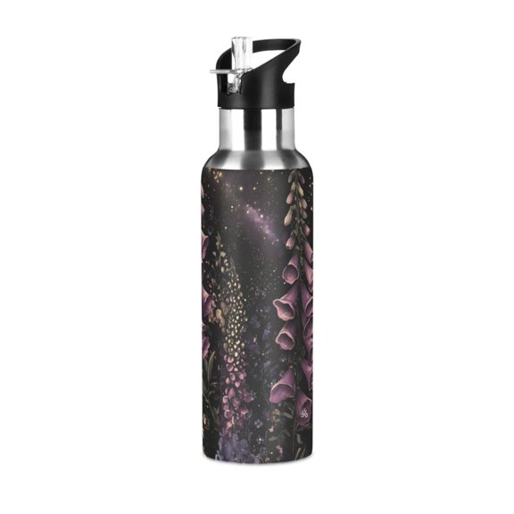 Yayeee 20oz Insulated Water Bottle Double Wall Stainless Steel with Flip Straw Lid, Dark Gothic Floral