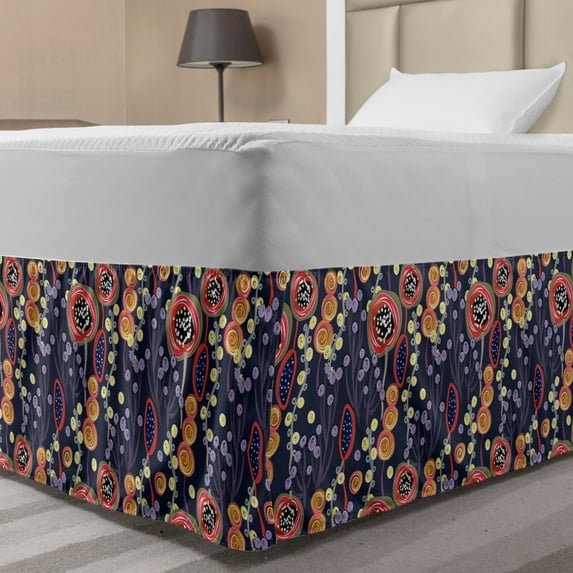 Botanical Bed Skirt, Colorful Exotic Jungle Night Interpretation, Elastic Bedskirt Dust Ruffle Wrap Around for Bedding Decor, 4 Sizes, Quartz Salmon, by Ambesonne