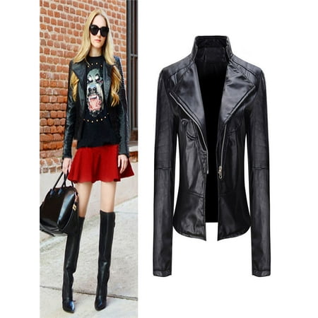 - Winter Warm Women Short Coat Leather Jacket Parka Zipper Tops Overcoat Outwear