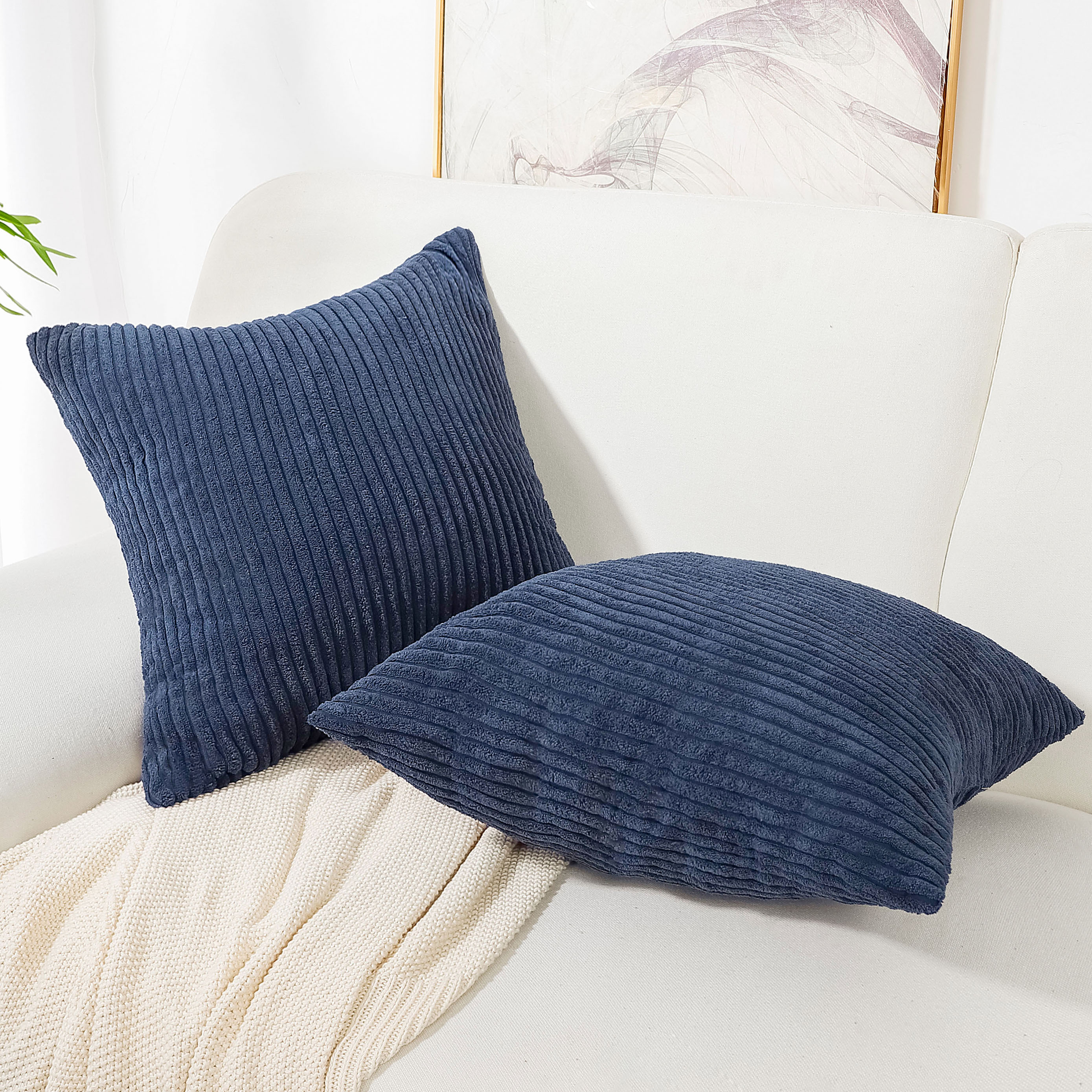 PiccoCasa 2Pcs Soft Corduroy Throw Pillow Covers, 18 x 18 Inch Striped