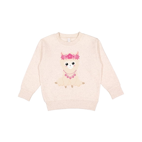 Inktastic Beige Llama, Cute Llama, Alpaca, Flowers, Hearts Toddler Sweatshirt