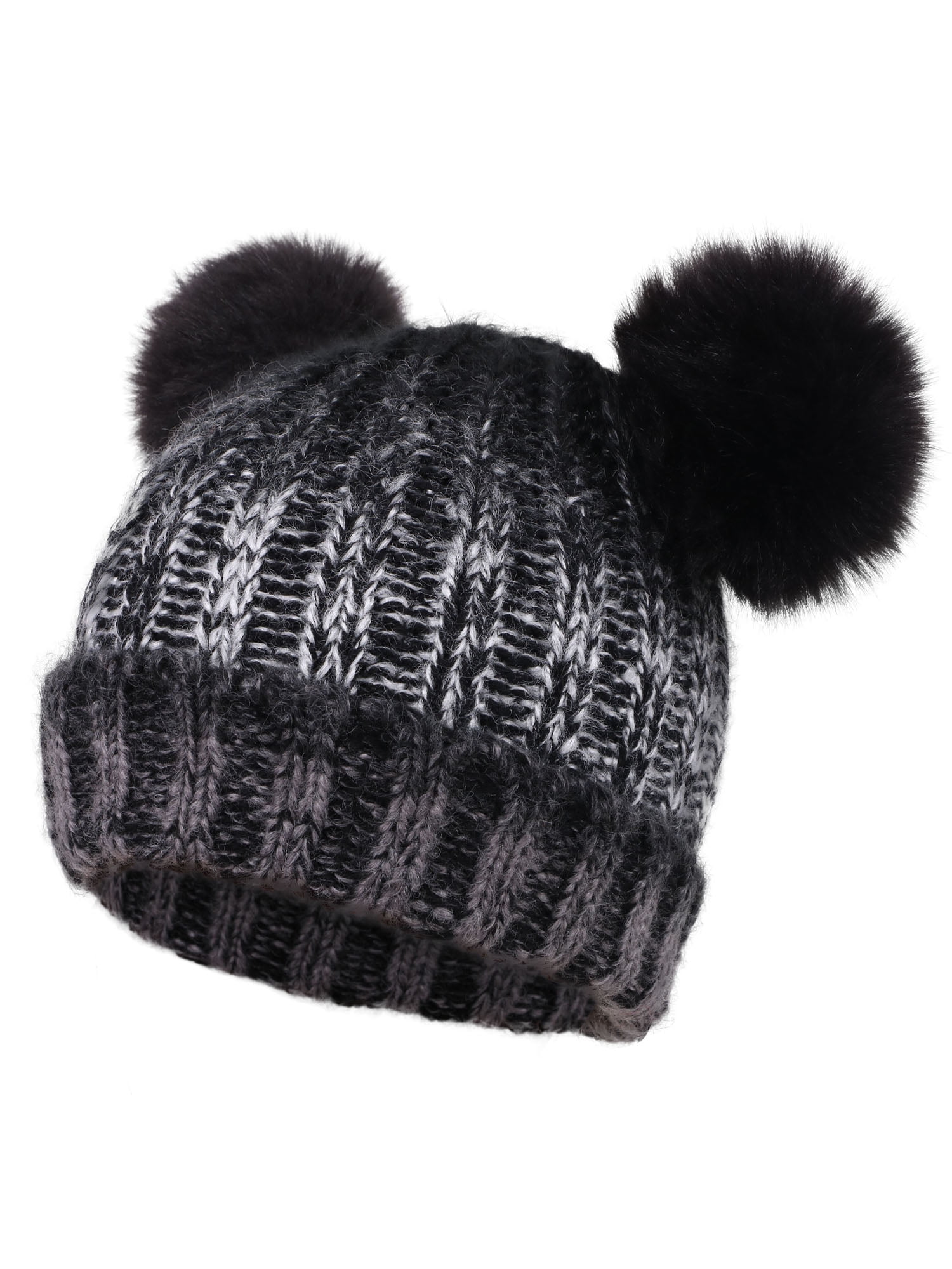 Arctic Paw Cable Knit Beanie with Faux Fur Pompom Ears