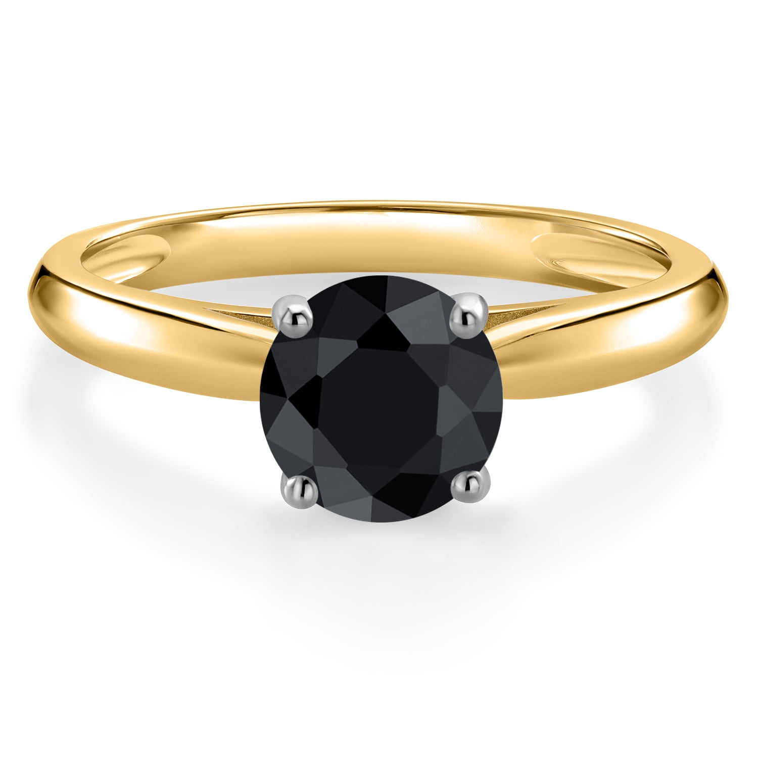 Gem Stone King 10K Two Tone Gold Black Sapphire Solitaire Engagement Ring for Women | 1.15 Cttw | Round 6MM | Gemstone September Birthstone | Size 7