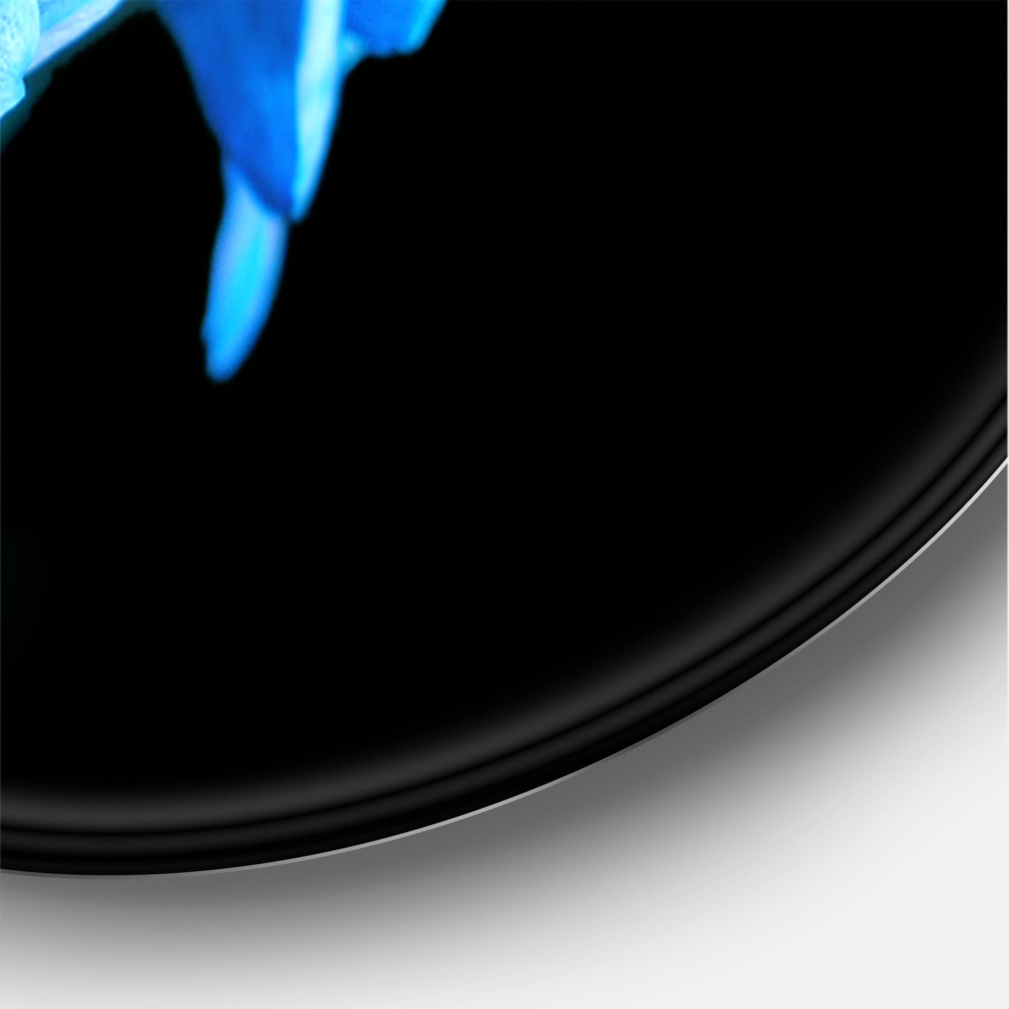 Designart 'Detail of Blue Flowers On Black Background I' Traditional Circle Metal Wall Art 11x11 - Disc of 11