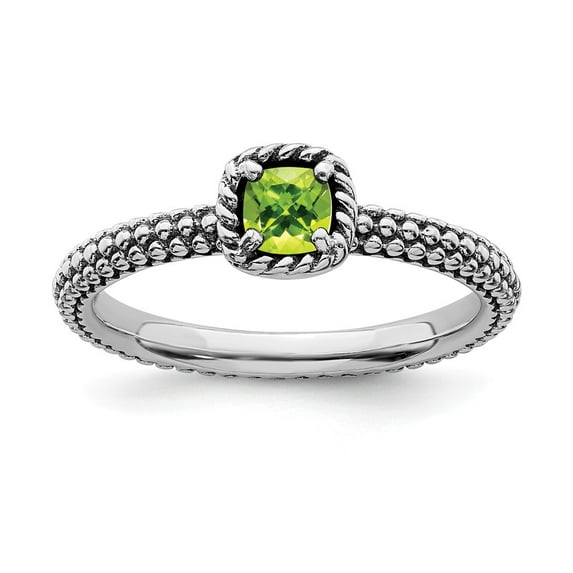 Sterling Silver Stackable Expressions Checker-cut Peridot Antiqued Ring S:7