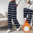 thumbnail image 2 of Frostluinai Women's Fleece Lined Wide Leg Pants Striped Warm Winter Trousers Elastic Waist Baggy Sweatpanys with Pockets, 2 of 10