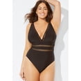 thumbnail image 3 of Swimsuits For All Women's Plus Size Tummy Control V Neck Lattice Plunge One Piece Swimsuit with Adjustable Straps, 3 of 5