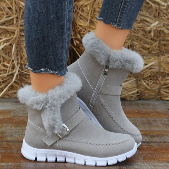 Women’s Plus Size Winter Snow Boots, Warm Fleece-Lined Ankle Boots with Side Zipper, Flat Sole Cold Weather Short Boots for Outdoor Walking & Daily Wear