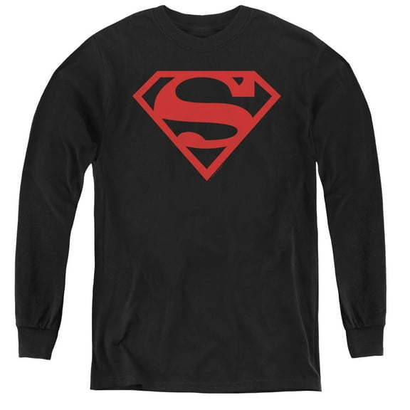 Superman - Red On Black Shield - Youth Long Sleeve Shirt - X-Large