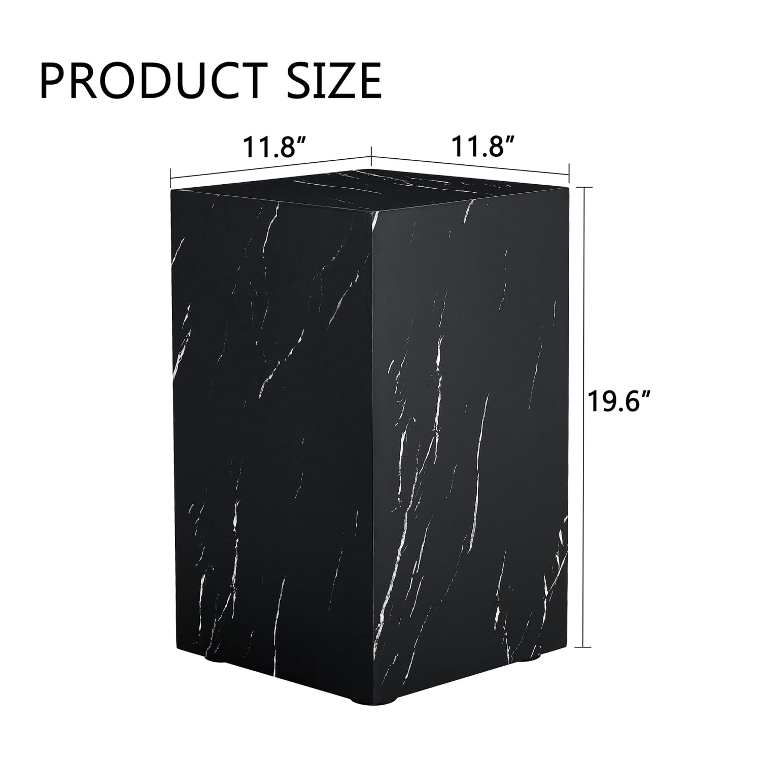 11.8*11.8*19.6 Inch Black Marble Texture MDF Coffee Table Modern Living Room Accent