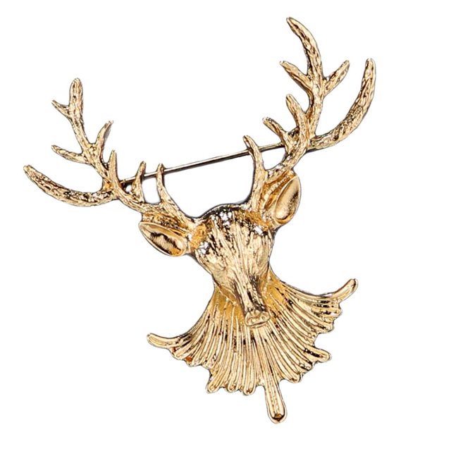 Collar de Broche Pin de Navidad Unisex Salvador Cornamenta de Ciervo Oro 3D