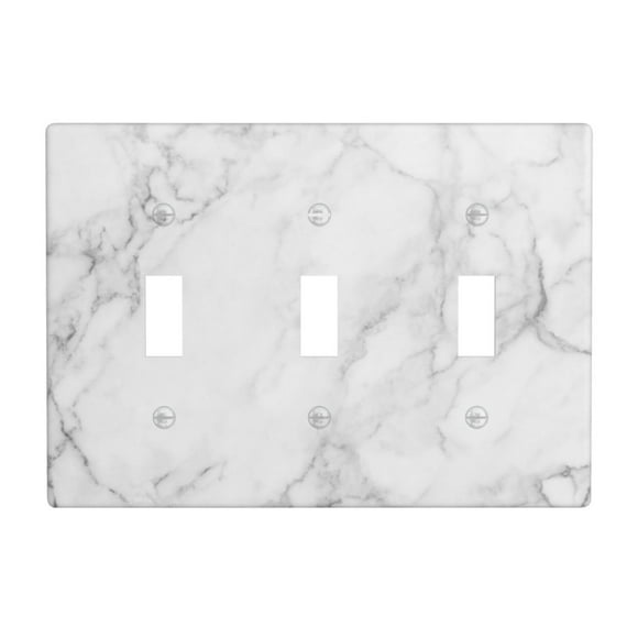 White Gray Marble Light Switch Plate Cover Triple Toggle 3 Gang Wall Plates Decorative Lightswitch Electrical Outlet Faceplate for Bathroom Kitchen Bedroom Home Decor Accessories 6.4"" x 4.5""(Plastic