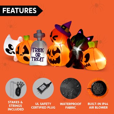 HBlife Halloween Inflatable Pumpkin Decor - 7-Foot Outdoor LED Pumpkin With Ghosts & Cats