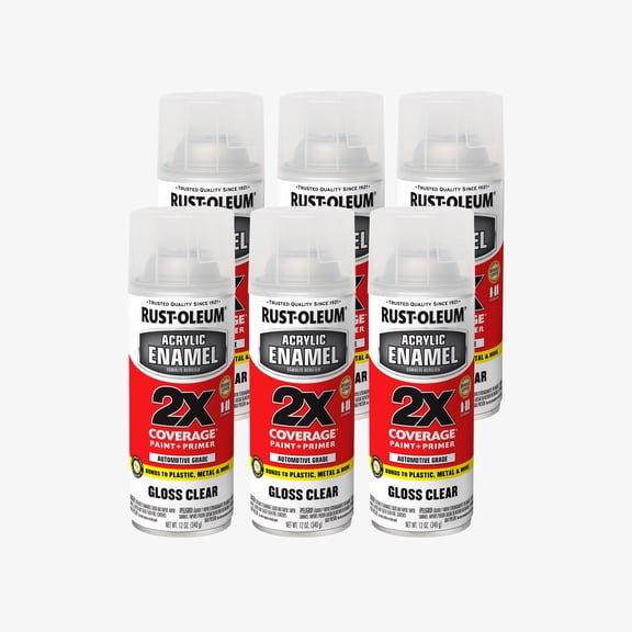 6 Pack, Clear, Rust-Oleum Automotive Gloss Acrylic Enamel 2X Spray Paint-271913, 12 oz