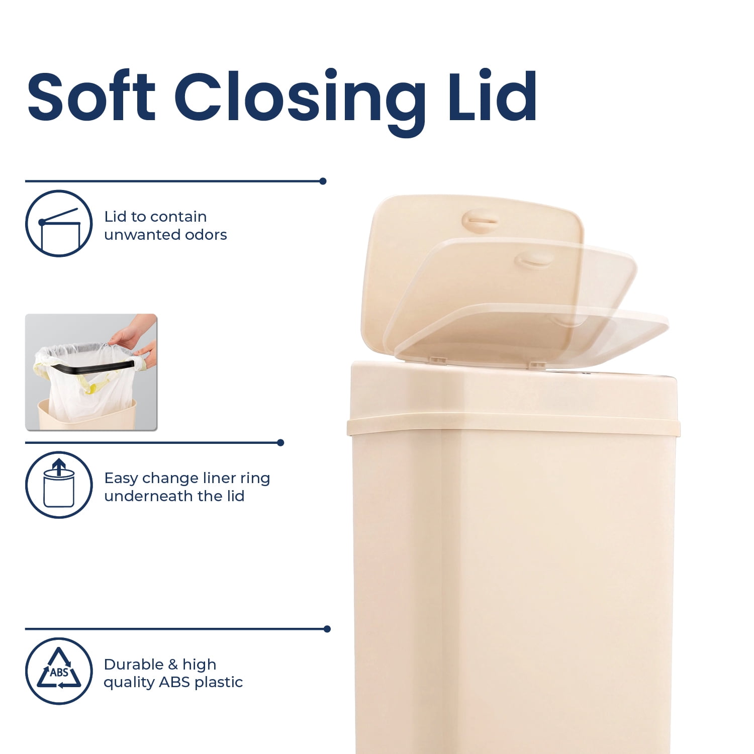 Nine Stars Automatic Bathroom Trash Can, 3.2 Gallon Plastic, Motion Sensor Soft Close Lid Garbage Bin, Vanilla Dream