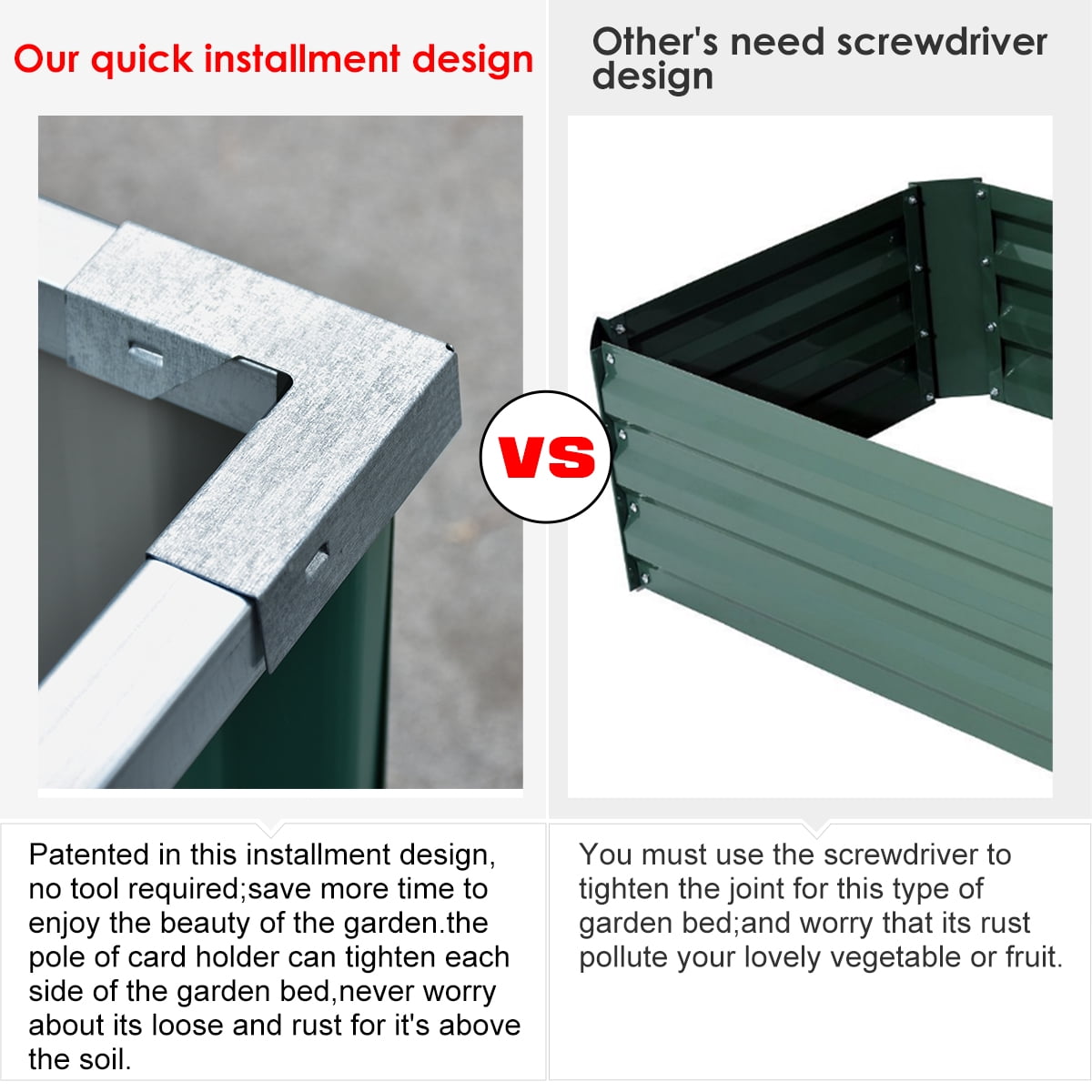 KING BIRD Raised Garden Bed 6x3x1ft Galvanized Steel Metal Outdoor Garden Planter Box Kit Green