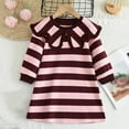 thumbnail image 2 of GigrtiJin Toddler Little Girl's Dress Striped Ruffle Doll Collar Long Sleeve Cute Dresses Loose Casual Skirt 2-18 Years, 2 of 5