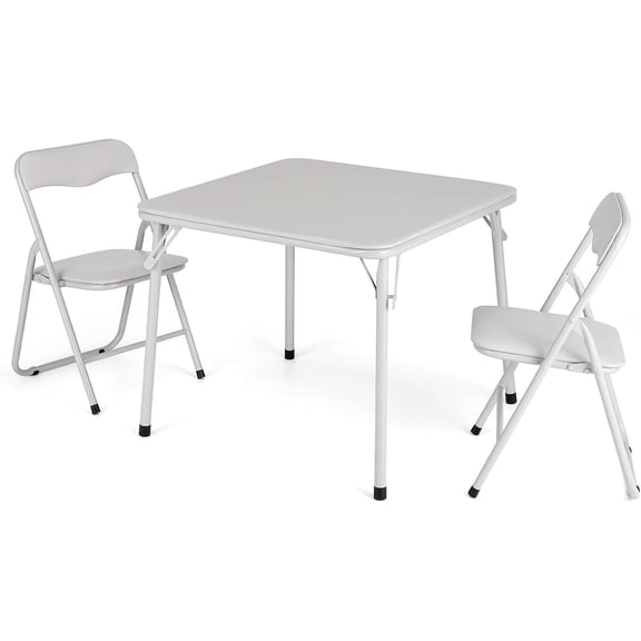 Senfot 3-Piece Folding Card Table and Chair Set, Upholstered Activity Set with Portable Metal Frame, Great for Eating, Reading & Playing Indoors and Outdoors,Beige