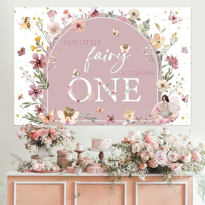 Fairy First Birthday Decorations, Boho Fairy 1st Birthday Party Decorations Girl, Our Little Fairy Is Turning One Backdrop Butterfly Fairy Balloon Arch Stickers Artificial Flowers Garland