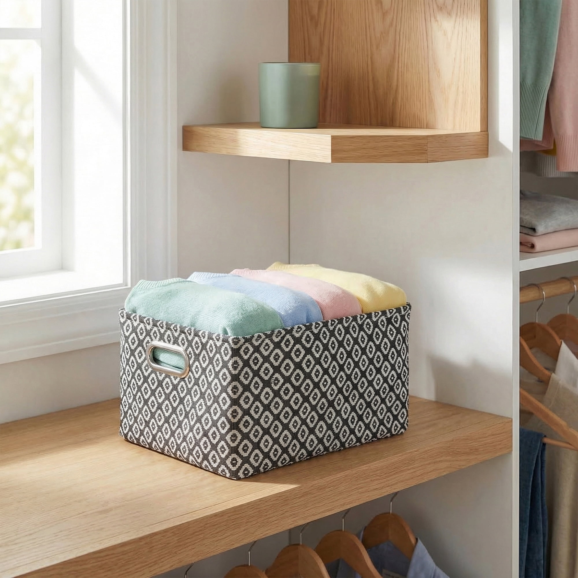 Unique Bargains 3Pcs Fabric Collapsible Storage Bin with Handles Black 13.8*9.8*7.9in